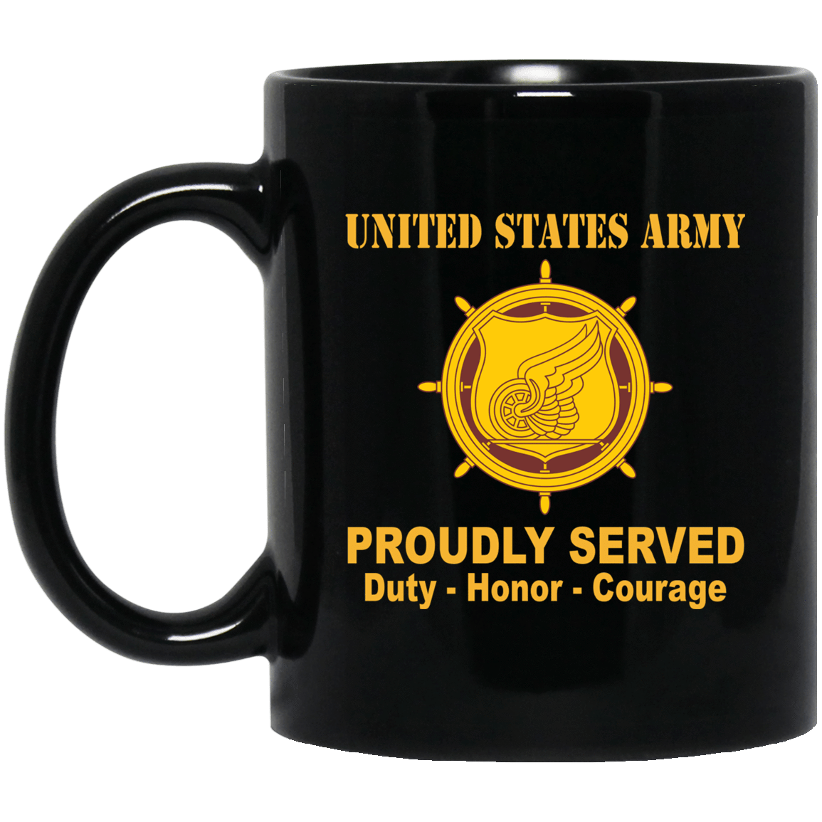 US Army Insignia Proudly Served Duty - Honor - Courage Black Coffee Mug 11oz-15oz-Mug-Army-Veterans Nation