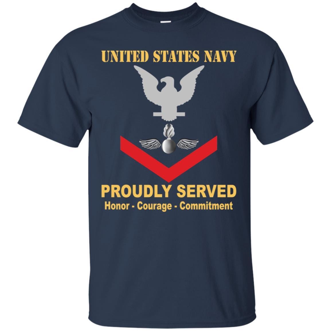 Navy Aviation Ordnanceman Navy AO E-4 Rating Badges Proudly Served T-Shirt For Men On Front-TShirt-Navy-Veterans Nation