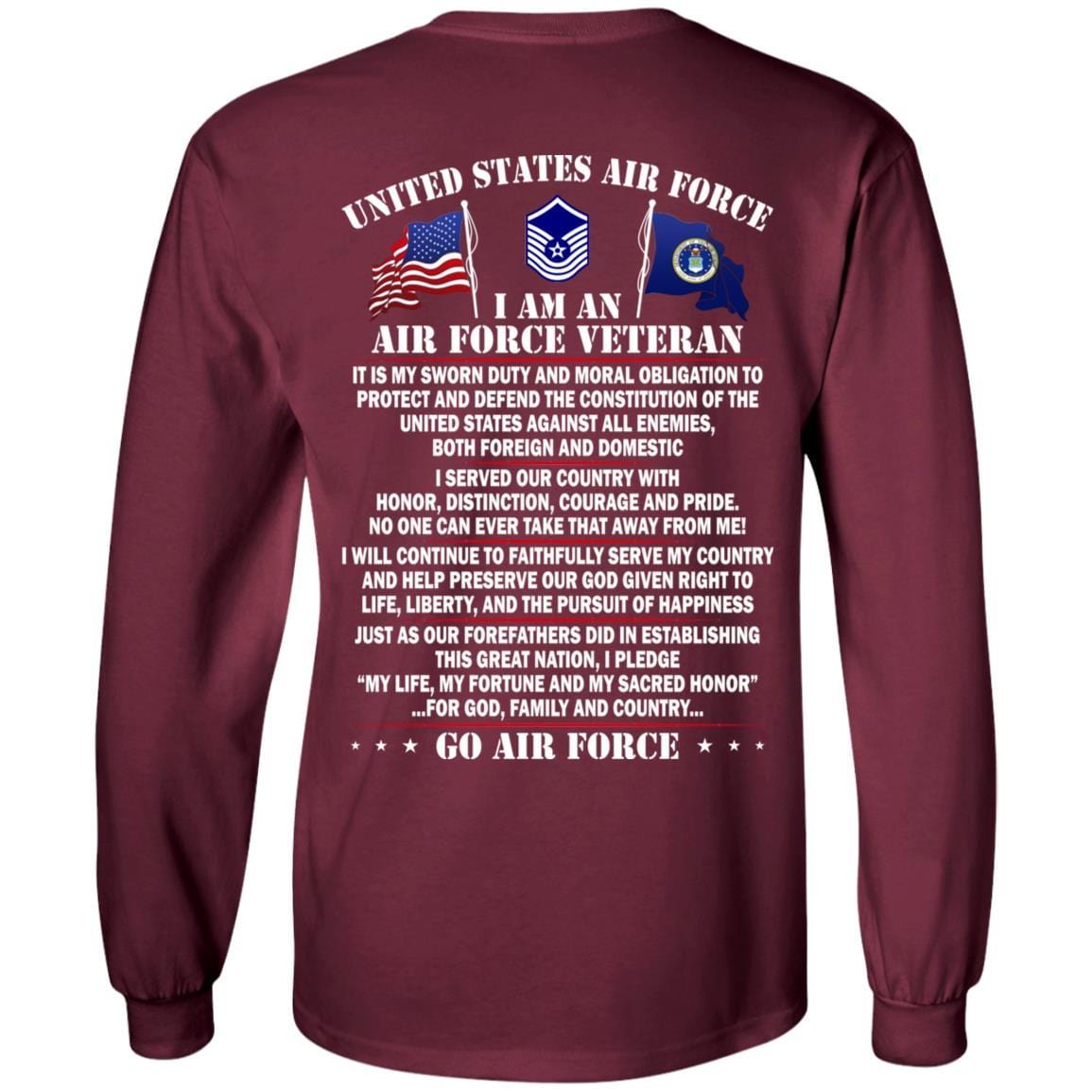 US Air Force E-8 Old Style Rank - Go Air Force T-Shirt On Back-TShirt-USAF-Veterans Nation