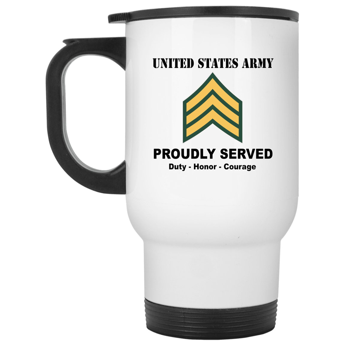 US Army E-5 Sergeant E5 SGT Noncommissioned Officer Ranks White Coffee Mug - Stainless Travel Mug-Mug-Army-Ranks-Veterans Nation