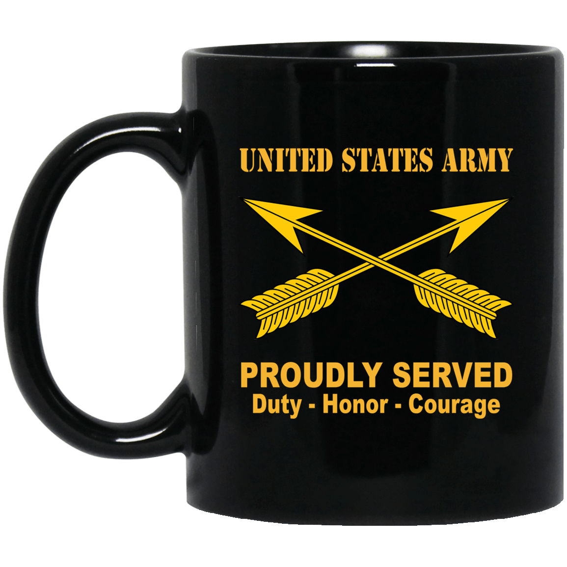 US Army Insignia Proudly Served Duty - Honor - Courage Black Coffee Mug 11oz-15oz-Mug-Army-Veterans Nation