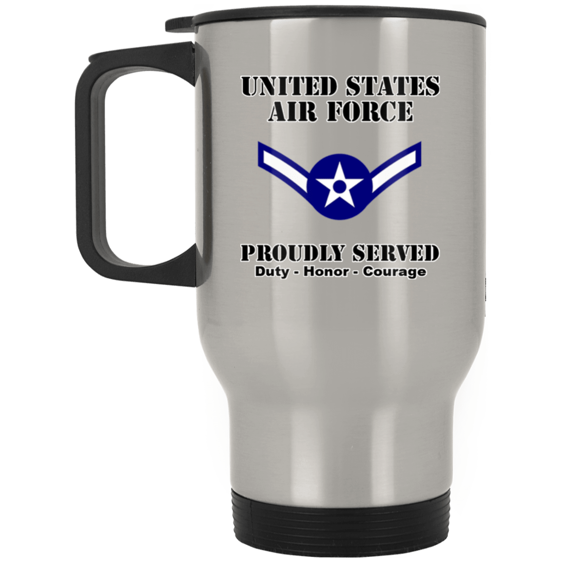 US Air Force E-2 Airman Amn E2 Ranks Enlisted Airman Ranks White Coffee Mug - Stainless Travel Mug-Mug-USAF-Ranks-Veterans Nation