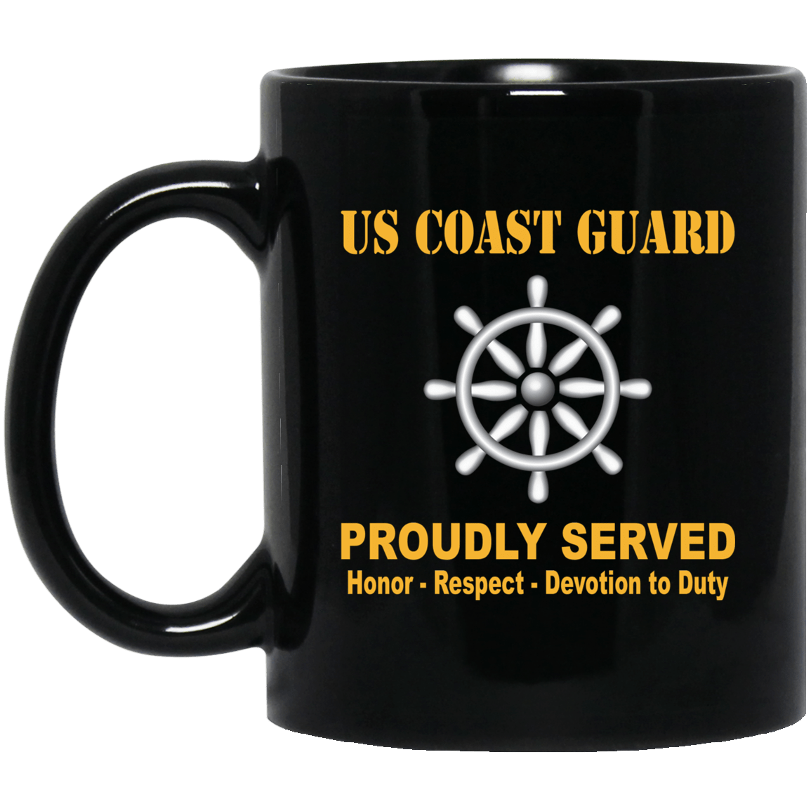 US Coast Guard Quartermaster QM Logo Proudly Served Black Mug 11 oz - 15 oz-Mug-USCG-Rate-Veterans Nation