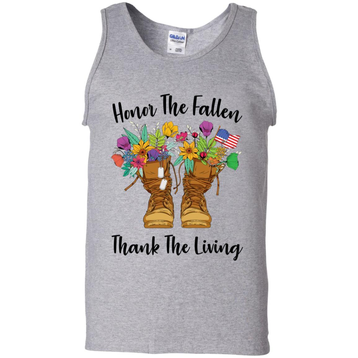 Military T-Shirt "Honor The Fallen Thank The Living On" Front-TShirt-General-Veterans Nation