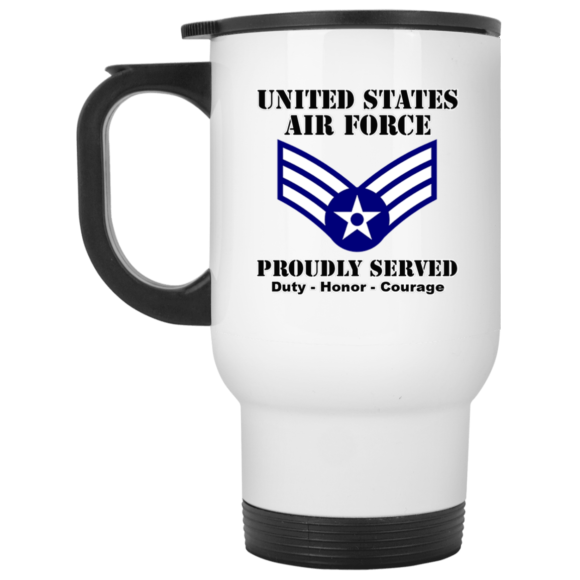 US Air Force E-4 Senior Airman SrA E4 Enlisted Airman Ranks White Coffee Mug - Stainless Travel Mug-Mug-USAF-Ranks-Veterans Nation