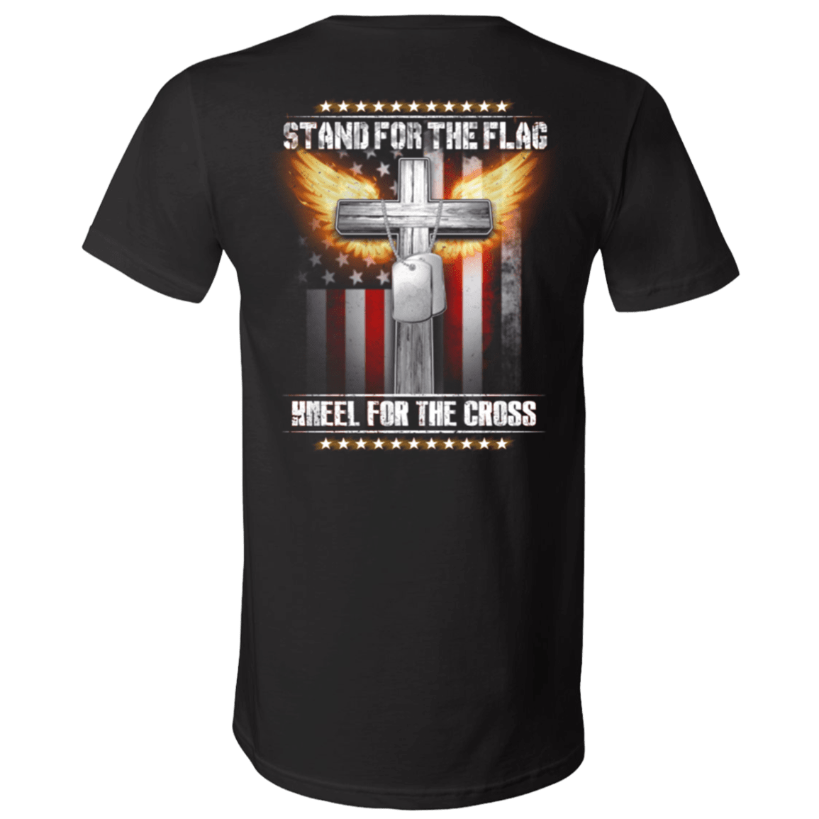 Military T-Shirt "Veteran - Stand For The Flag Kneel For The Cross" - Men Back-TShirt-General-Veterans Nation