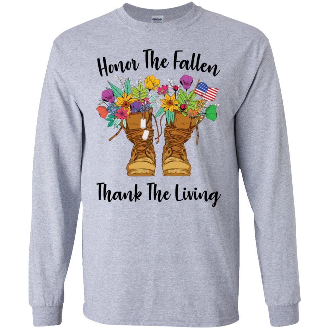 Military T-Shirt "Honor The Fallen Thank The Living On" Front-TShirt-General-Veterans Nation