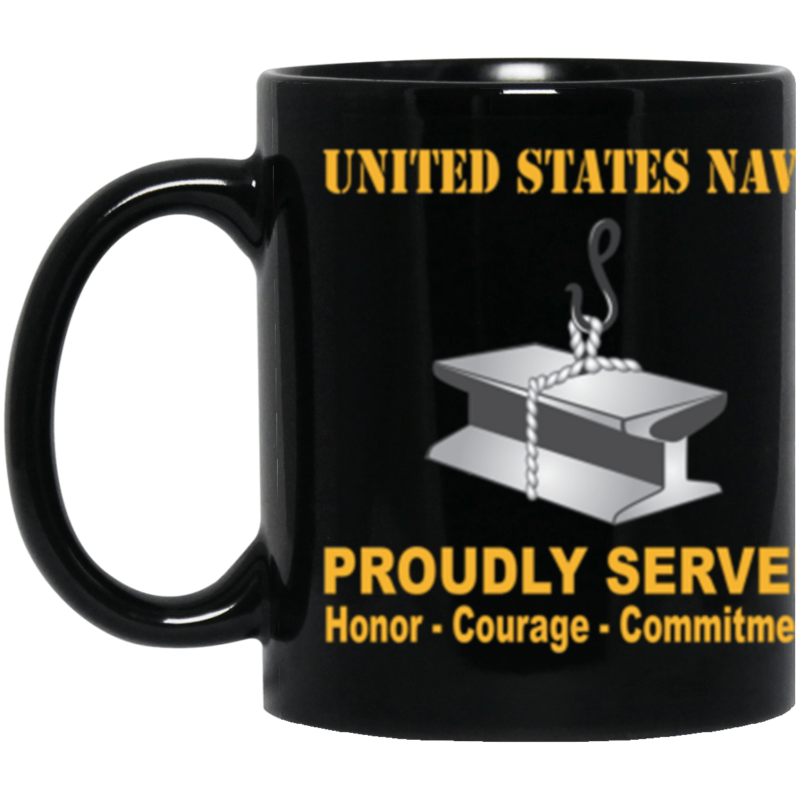 US Navy Navy Steelworker Navy SW Proudly Served Core Values 11 oz. Black Mug-Drinkware-Veterans Nation