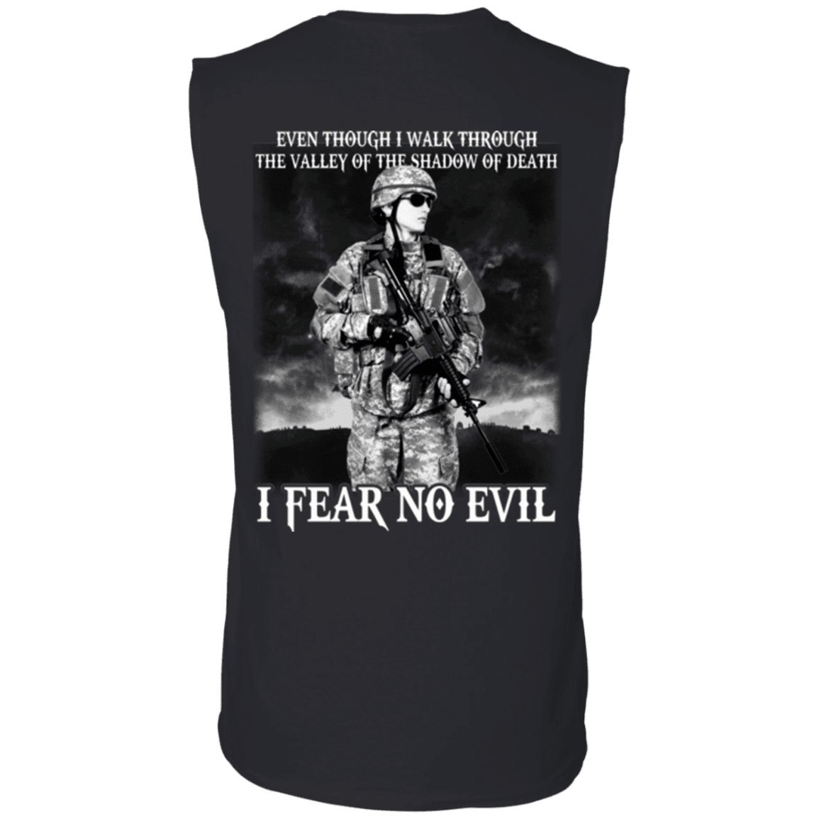 Military T-Shirt "I Fear No Evil Female Veteran Design" On Back-TShirt-General-Veterans Nation