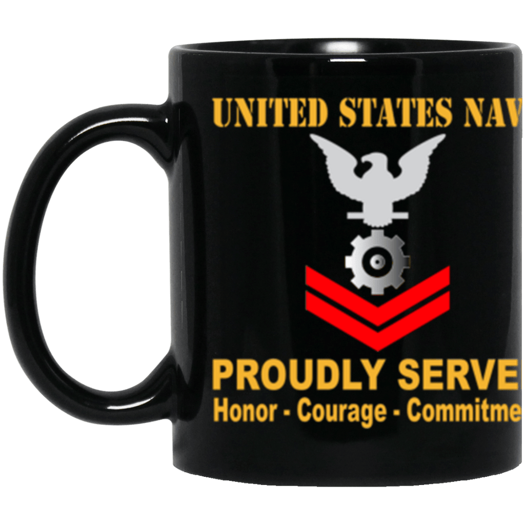 US Navy Engineman Navy EN E-5 Red Stripe 11 oz. Black Mug-Drinkware-Veterans Nation
