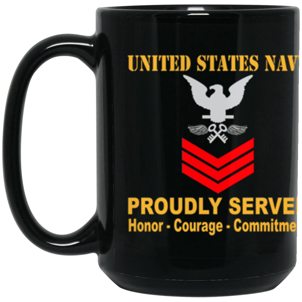 US Navy Aviation Storekeeper Navy AK E-6 Red Stripe 15 oz. Black Mug-Drinkware-Veterans Nation