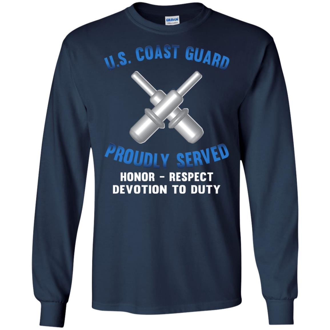 US Coast Guard Gunner's Mate GM Logo Proudly Served T-Shirt For Men On Front-TShirt-USCG-Veterans Nation