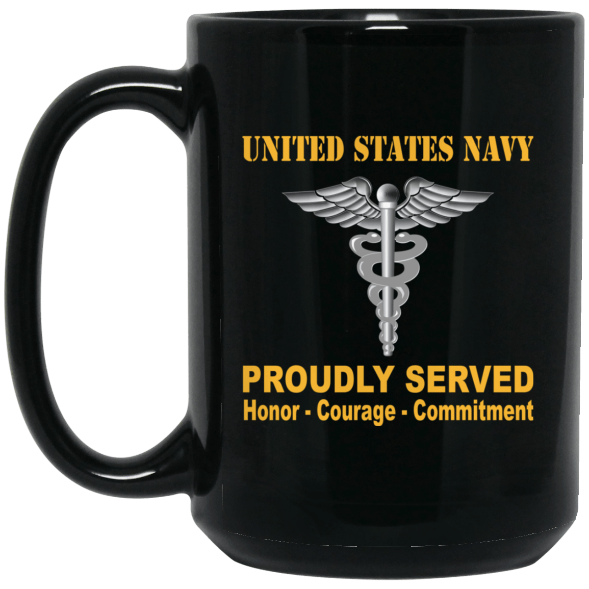 U.S Navy Hospital Corpsman Navy HM Proudly Served Black Mug 11 oz - 15 oz-Mug-Navy-Rate-Veterans Nation