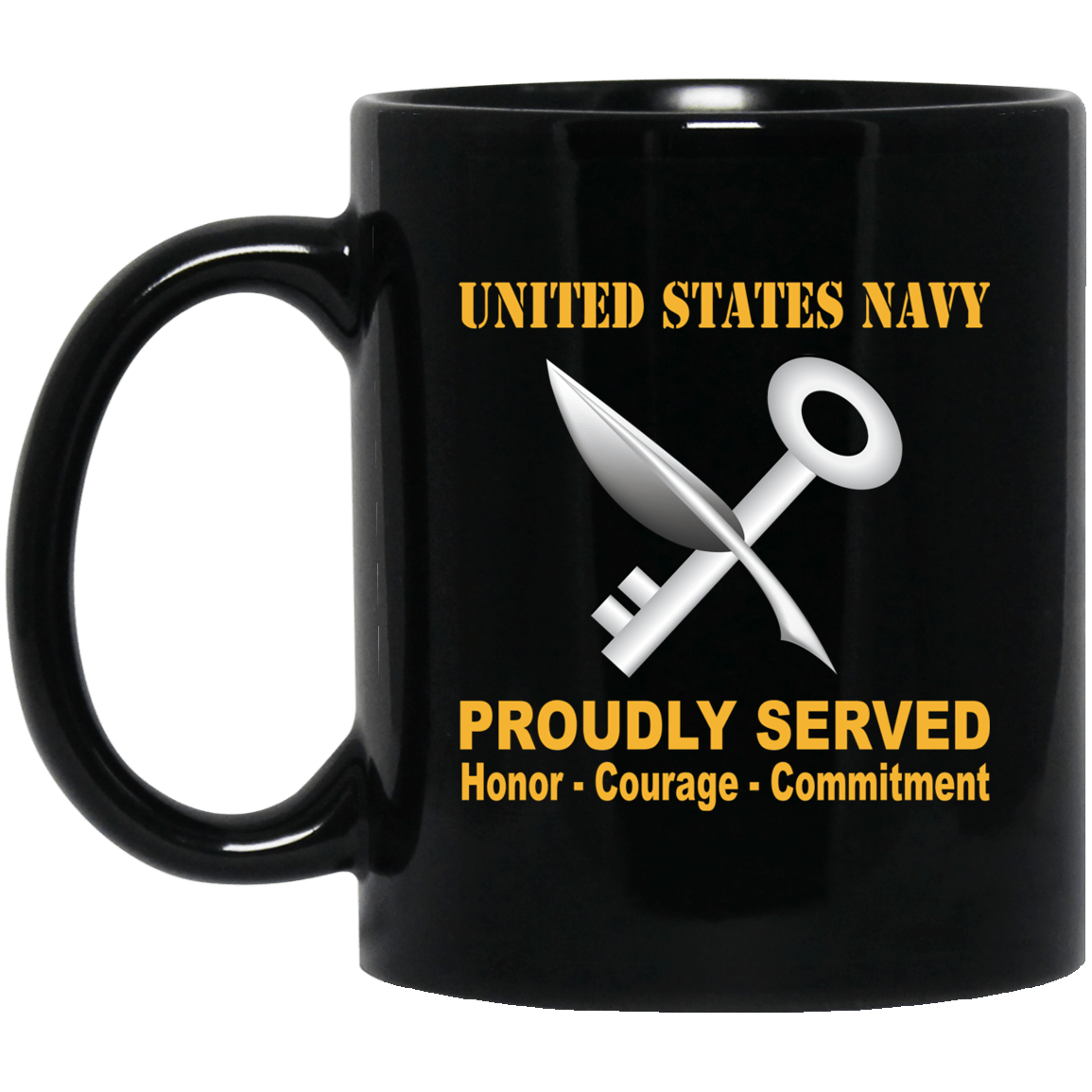 Navy Ship's Serviceman Navy SH Proudly Served Black Mug 11 oz - 15 oz-Mug-Navy-Rate-Veterans Nation