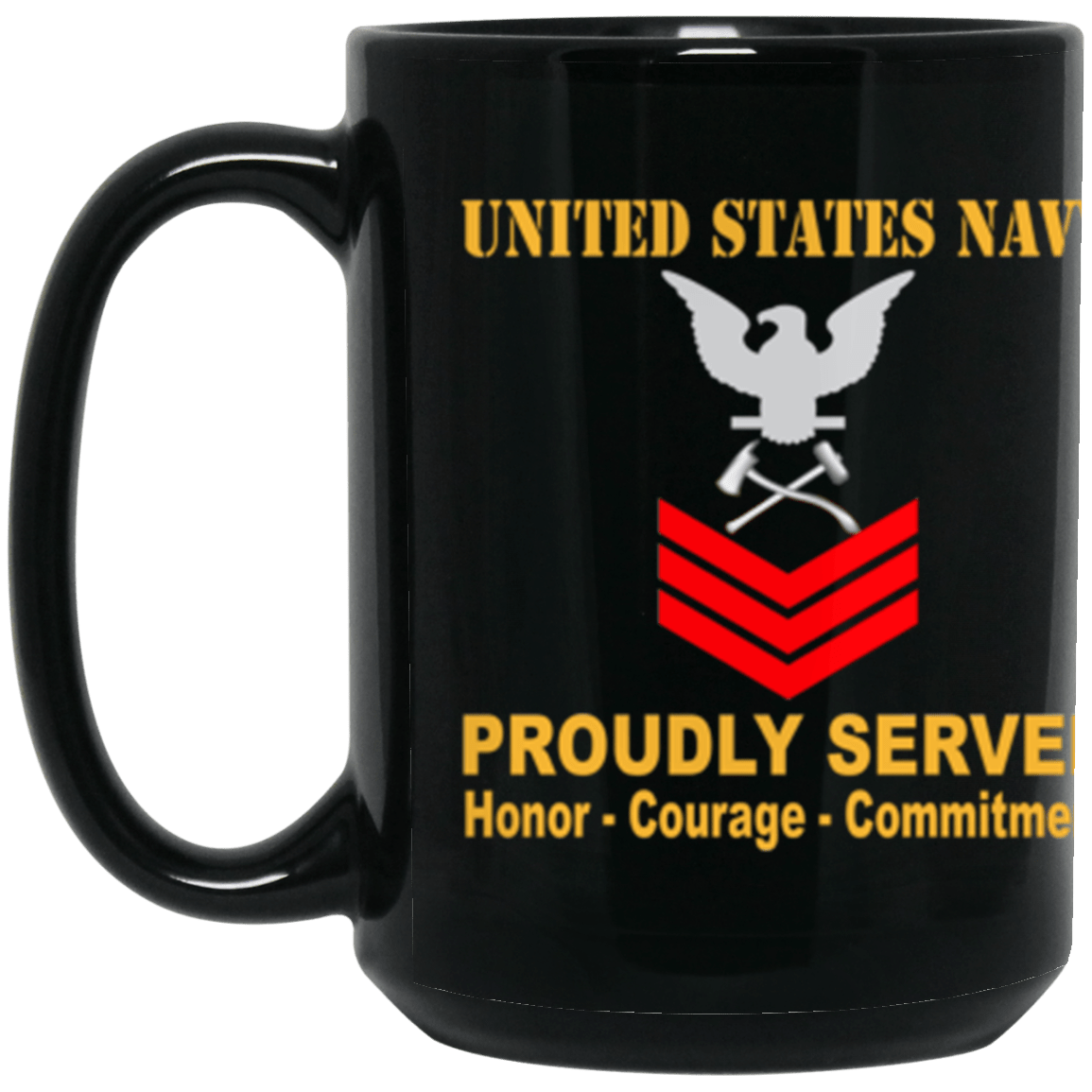 US Navy Damage Controlman Navy DC E-6 Red Stripe 15 oz. Black Mug-Drinkware-Veterans Nation