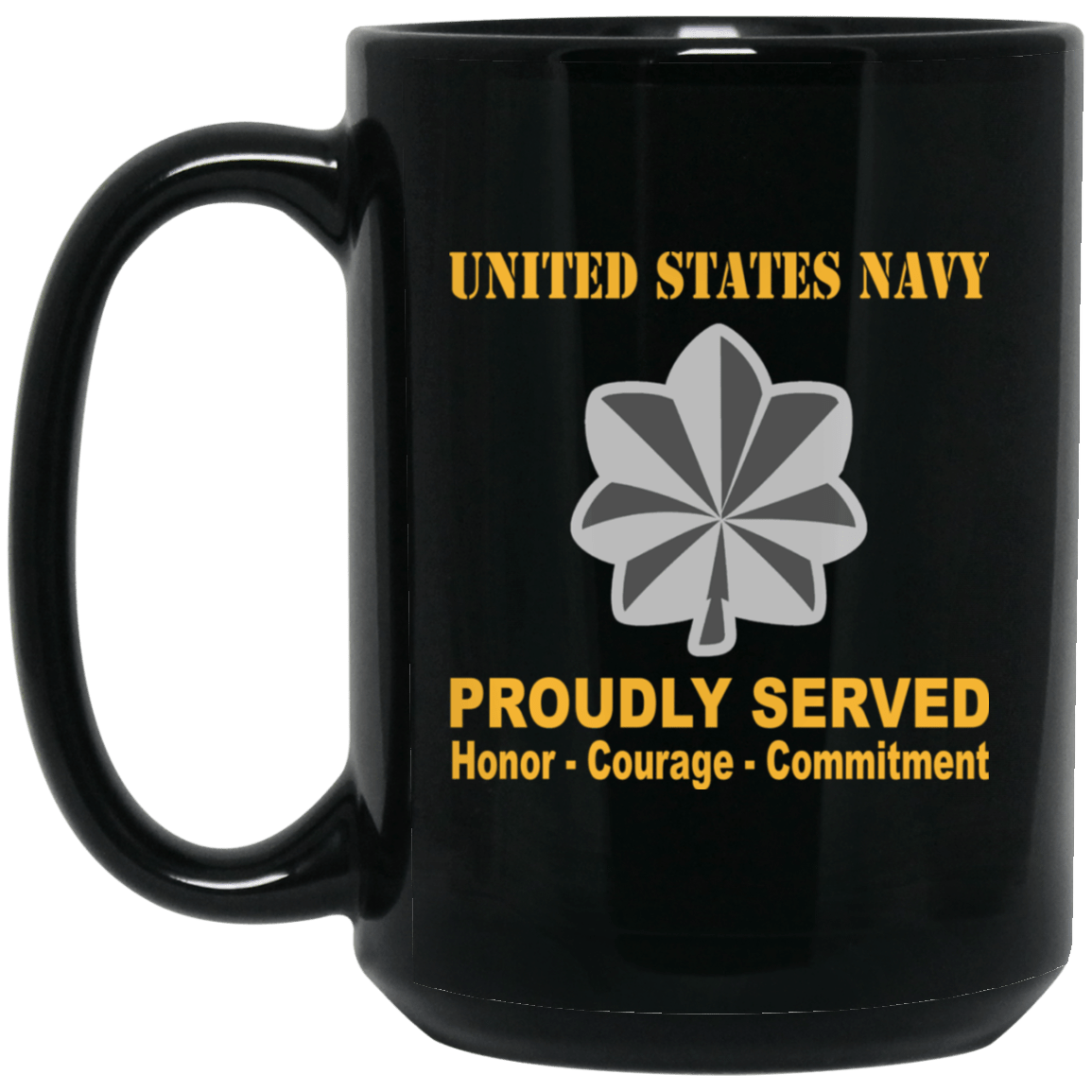 US Navy O-5 Commander O5 CDR Senior Officer Ranks Proudly Served Black Mug 11 oz - 15 oz-Mug-Navy-Officer-Veterans Nation