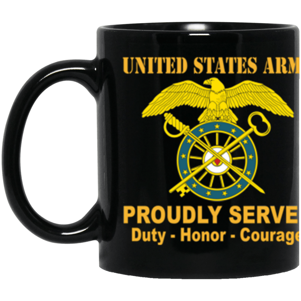 US Army Quartermaster Corps Proudly Served Core Values 11 oz. Black Mug-Mug-Army-Branch-Veterans Nation