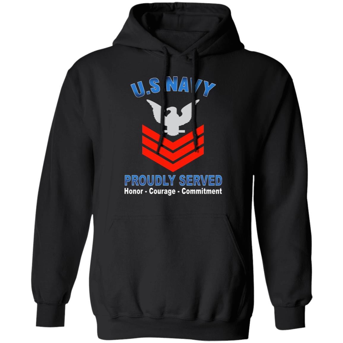 US Navy E-6 Petty Officer First Class E6 PO1 Collar Device Proudly Served T-Shirt On Front-Apparel-Veterans Nation