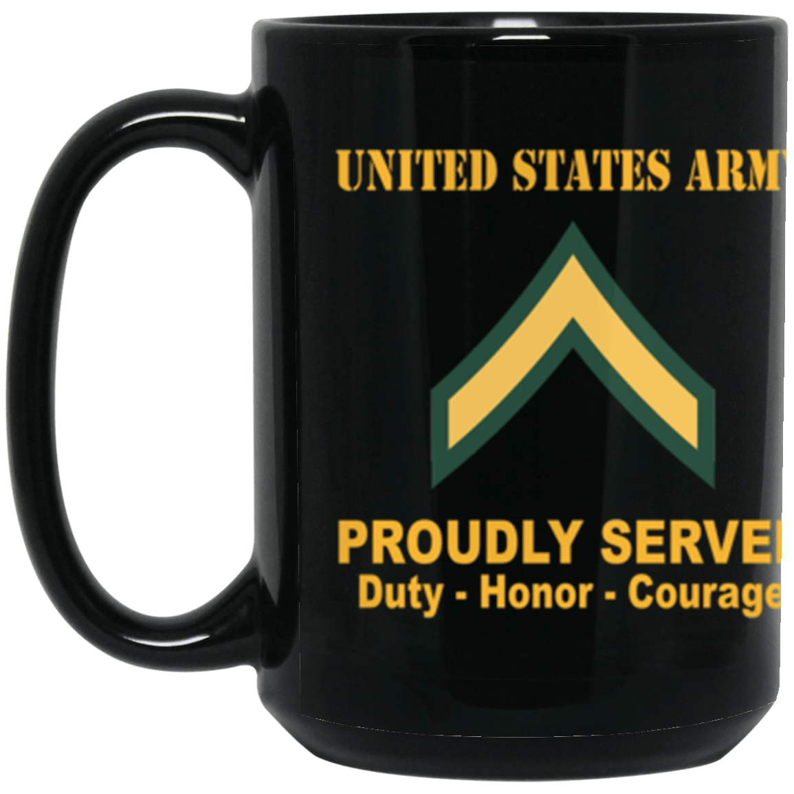 US Army E-2 PV2 E2 Private Second Class Ranks Proudly Served Core Values 15 oz. Black Mug-Drinkware-Veterans Nation