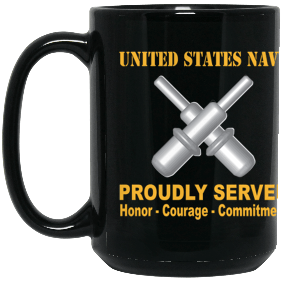 US Navy Gunner's mate Navy GM Proudly Served Core Values 15 oz. Black Mug-Drinkware-Veterans Nation