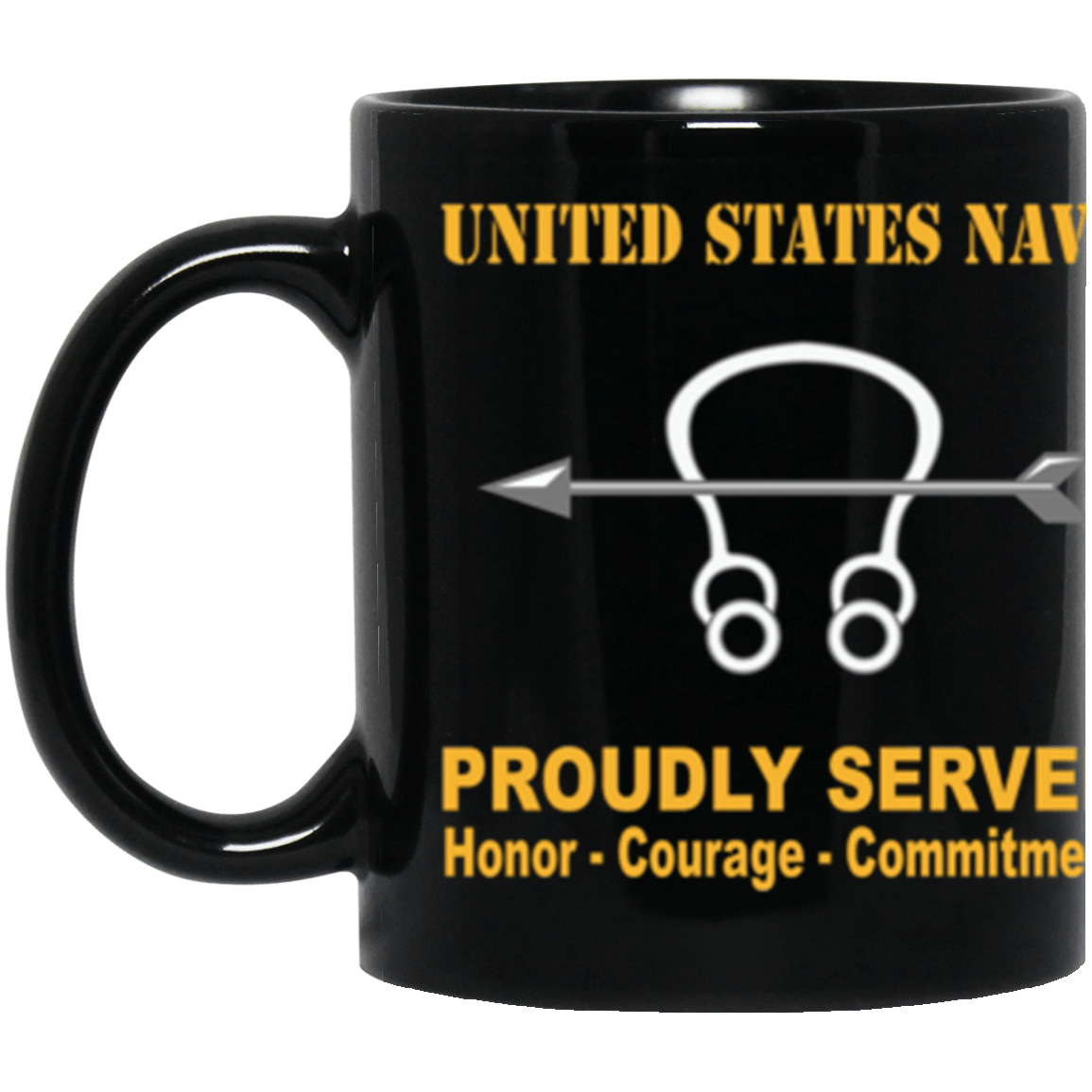 US Navy Navy Sonar Technician Navy ST Proudly Served Core Values 11 oz. Black Mug-Drinkware-Veterans Nation