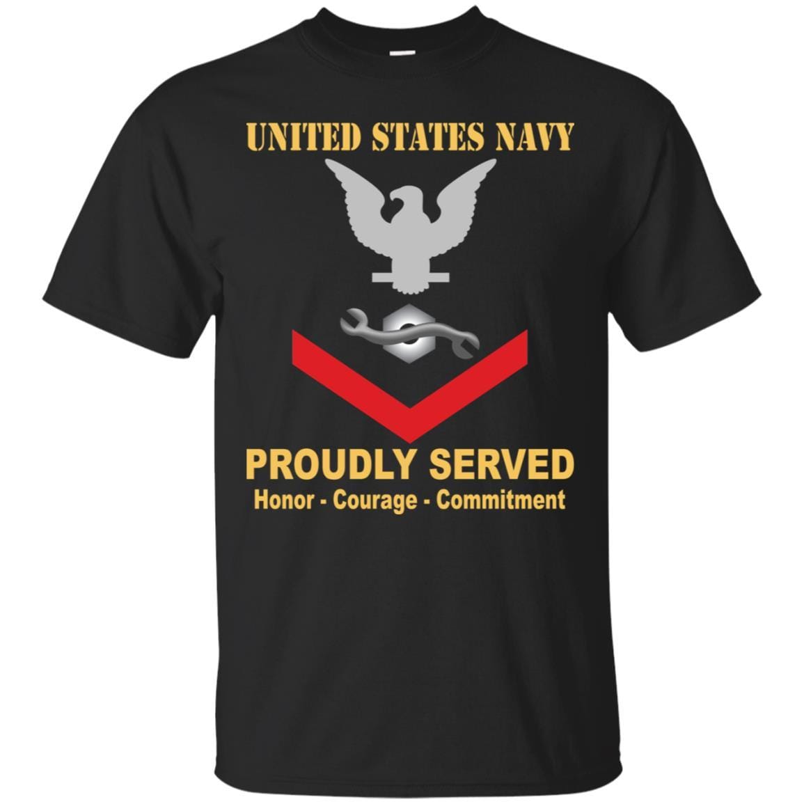 Navy Construction Mechanic Navy CM E-4 Rating Badges Proudly Served T-Shirt For Men On Front-TShirt-Navy-Veterans Nation