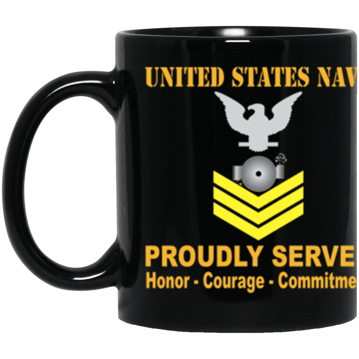 US Navy Boiler technician Navy BT E-6 Gold Stripe 11 oz. Black Mug-Mug-Navy-Rating-Veterans Nation