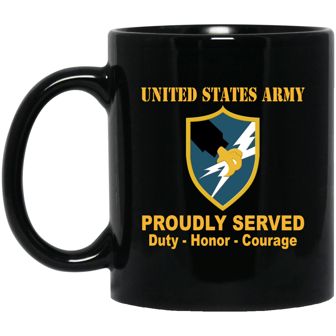 US Army Insignia Proudly Served Duty - Honor - Courage Black Coffee Mug 11oz-15oz-Mug-Army-Veterans Nation