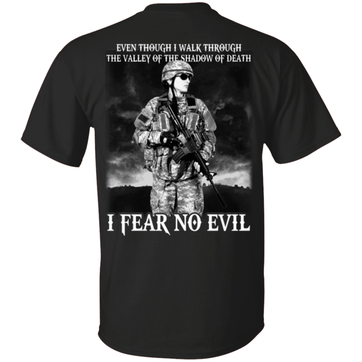 Military T-Shirt "I Fear No Evil Female Veteran Design" On Back-TShirt-General-Veterans Nation