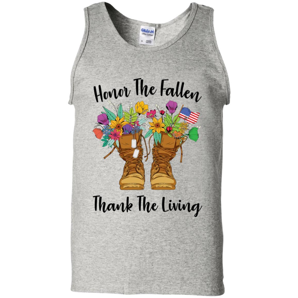 Military T-Shirt "Honor The Fallen Thank The Living On" Front-TShirt-General-Veterans Nation