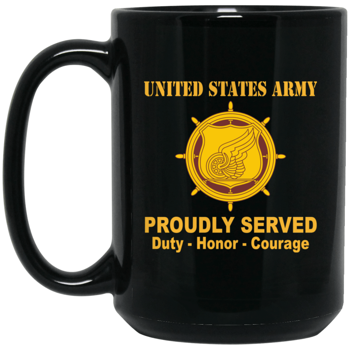 US Army Insignia Proudly Served Duty - Honor - Courage Black Coffee Mug 11oz-15oz-Mug-Army-Veterans Nation