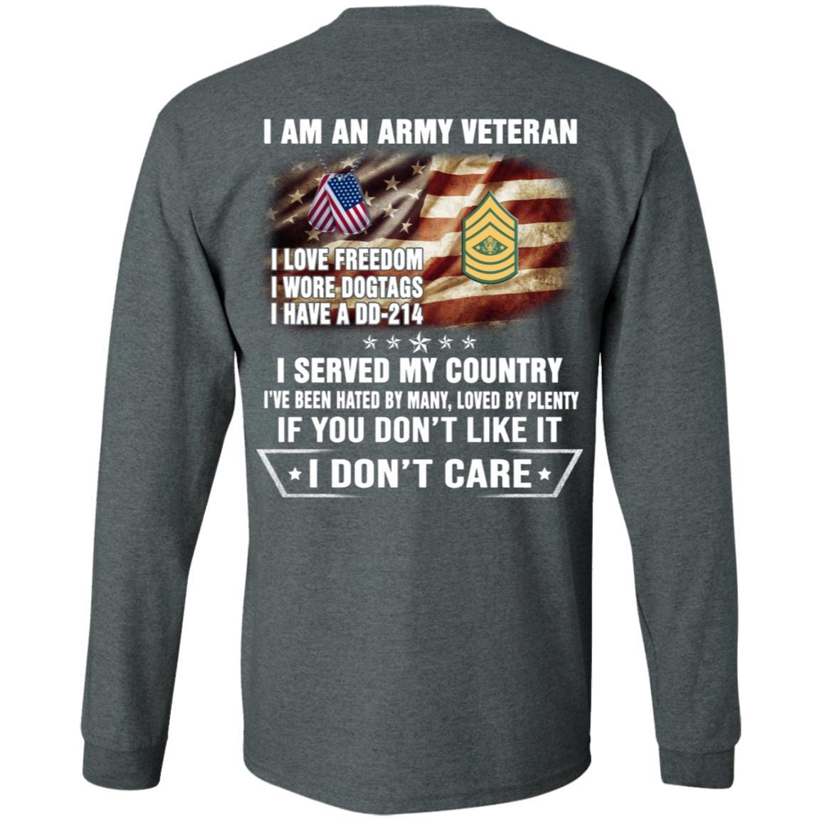 T-Shirt "I Am An Army Veteran" E-9 Sergeant Major of the Army(SMA)Rank On Back-TShirt-Army-Veterans Nation