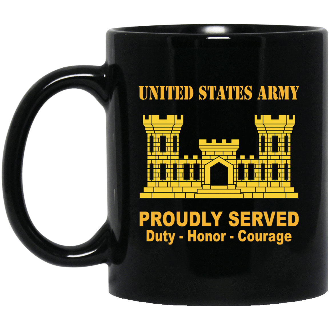 US Army Insignia Proudly Served Duty - Honor - Courage Black Coffee Mug 11oz-15oz-Mug-Army-Veterans Nation