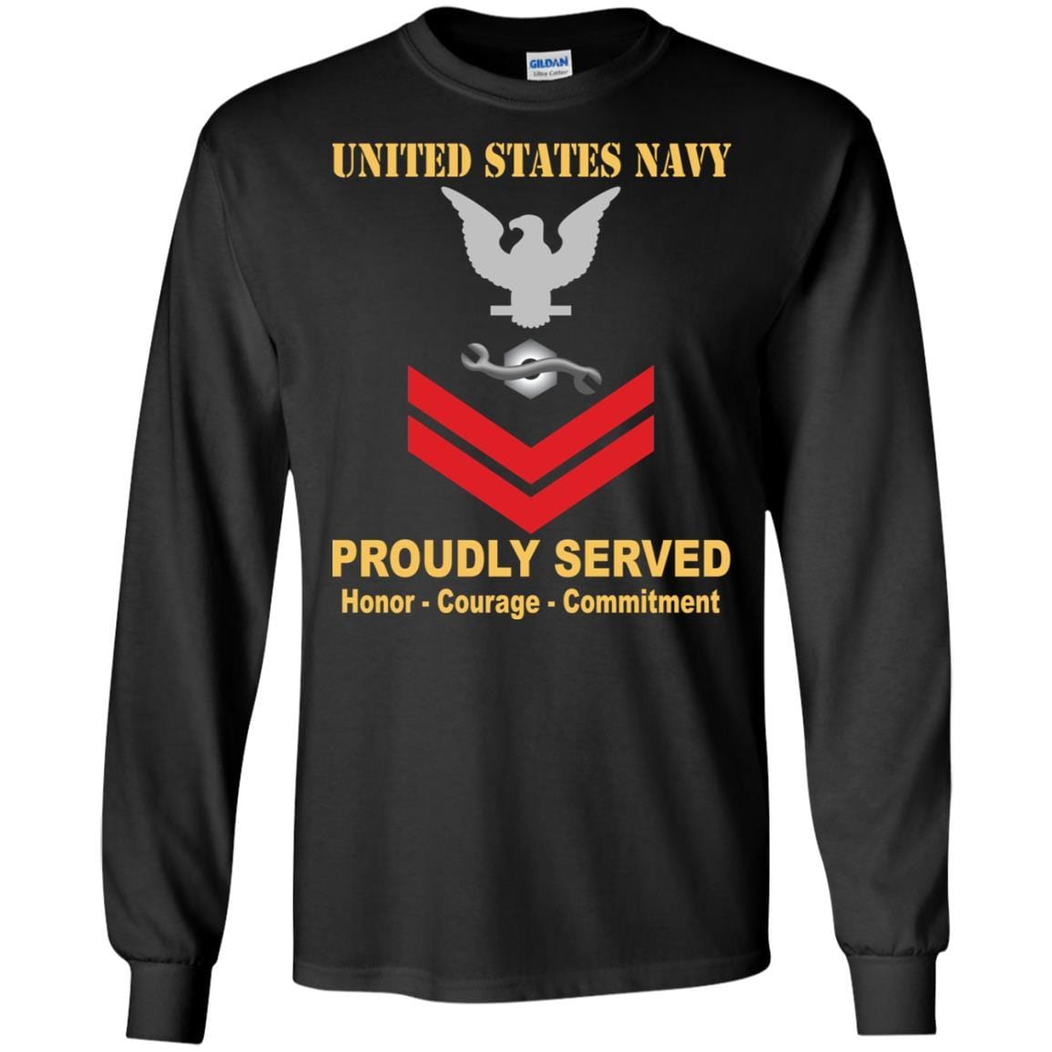 Navy Construction Mechanic Navy CM E-5 Rating Badges Proudly Served T-Shirt For Men On Front-TShirt-Navy-Veterans Nation