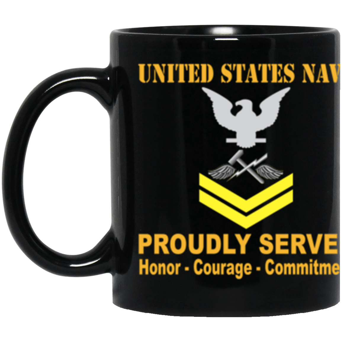 US Navy Aviation Support Equipment Tech Navy AS E-5 Gold Stripe 11 oz. Black Mug-Drinkware-Veterans Nation