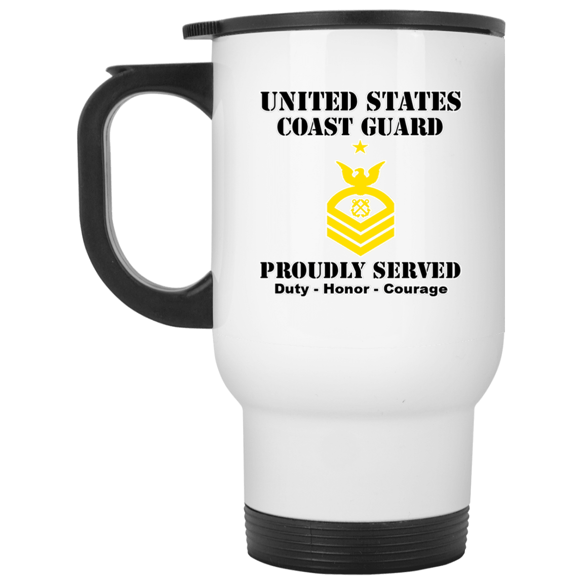 US Coast Guard E-8 Senior Chief Petty Officer E8 SCPO Chief Petty Officer Ranks White Coffee Mug - Stainless Travel Mug-Mug-USCG-Collar-Veterans Nation