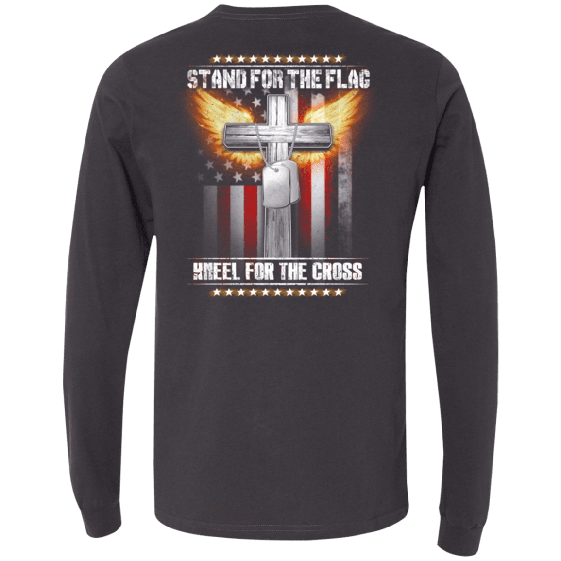 Military T-Shirt "Veteran - Stand For The Flag Kneel For The Cross" - Men Back-TShirt-General-Veterans Nation