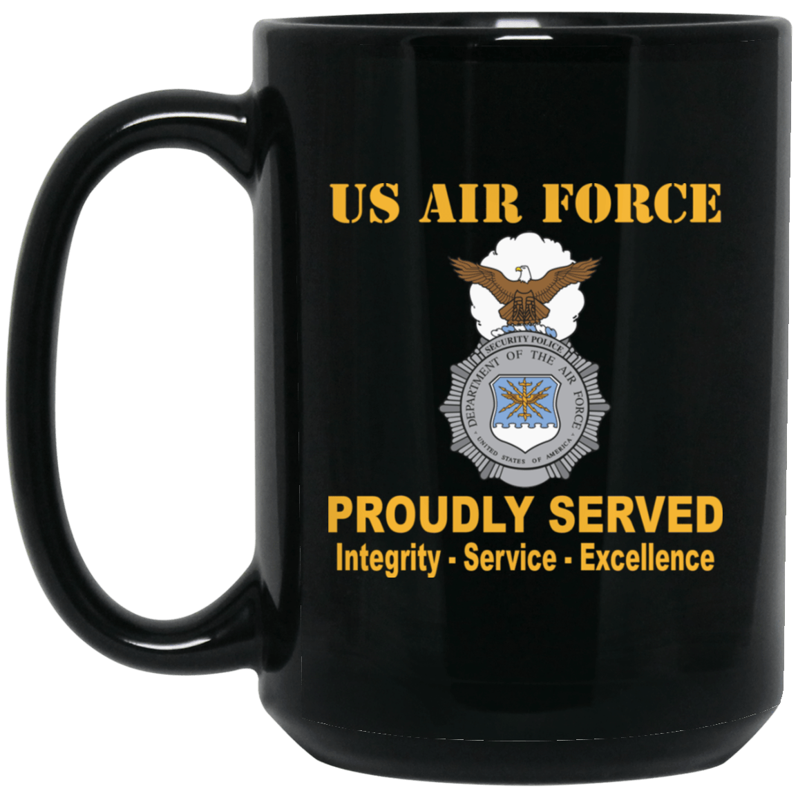 US Air Force Security Forces 11 oz - 15 oz Black Mug-Mug-USAF-Badge-Veterans Nation