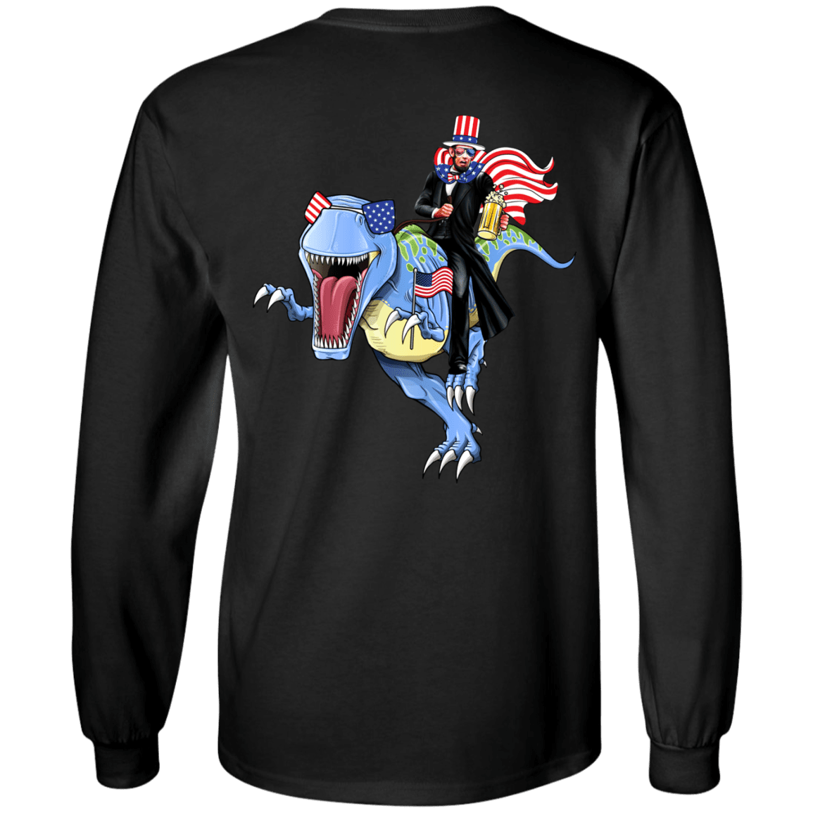 Military T-Shirt "Lincoln Dinosaur Beer Merica Flag Back"-TShirt-General-Veterans Nation
