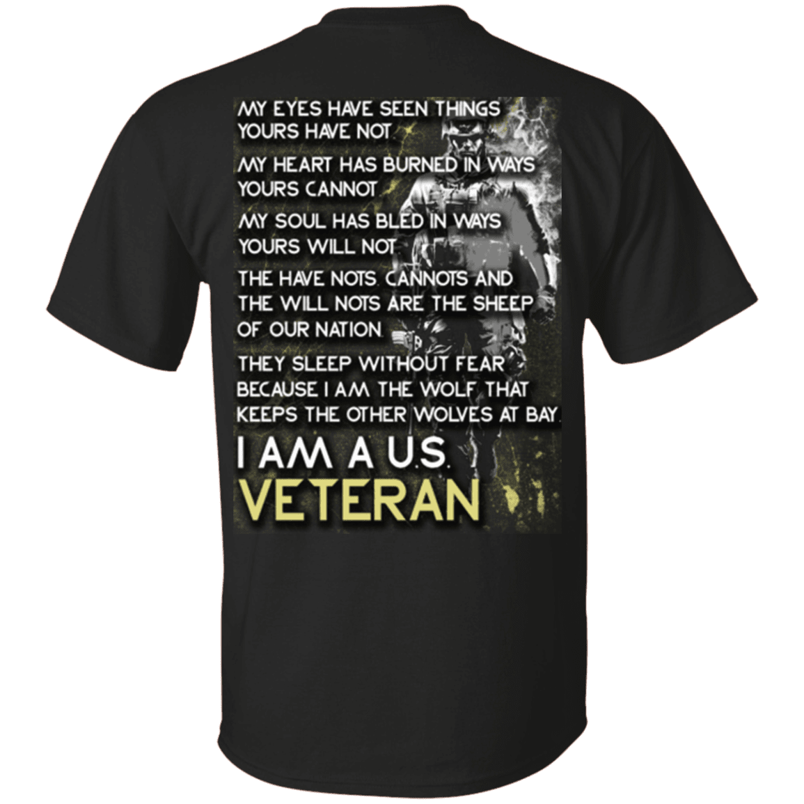 Military T-Shirt "I Am A US Veteran, I Am The Wolf" - Men Back-TShirt-General-Veterans Nation