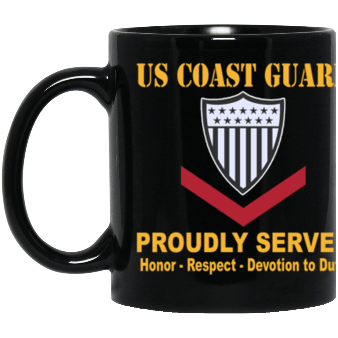 US Coast Guard E-4 Petty Officer Third Class E4 PO3 Petty Officer Proudly Served Core Values 11 oz. Black Mug-Drinkware-Veterans Nation