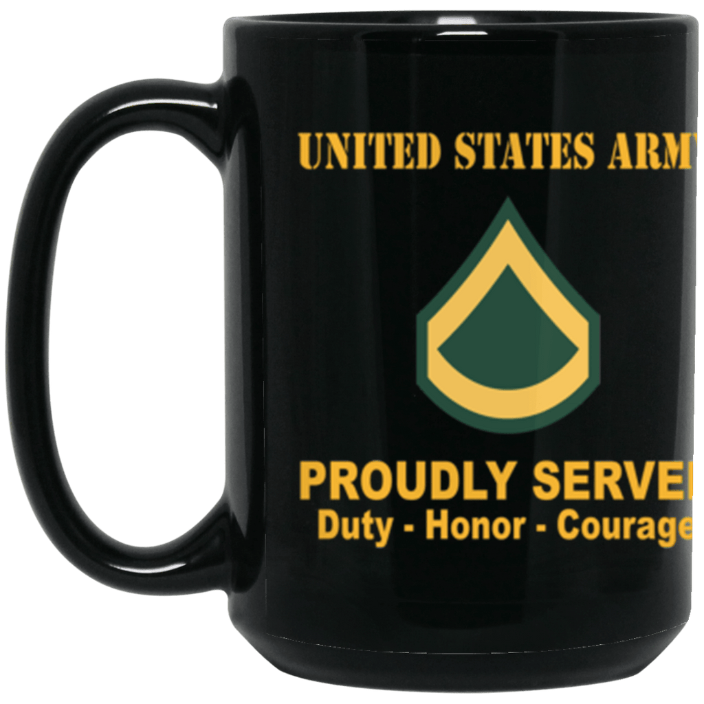 US Army E-3 PFC E3 Private First Class Ranks Proudly Served Core Values 15 oz. Black Mug-Drinkware-Veterans Nation