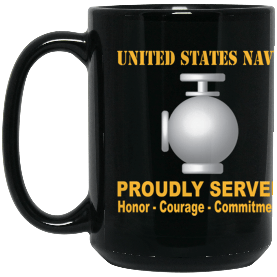 US Navy Navy Utilitiesman Navy UT Proudly Served Core Values 15 oz. Black Mug-Drinkware-Veterans Nation