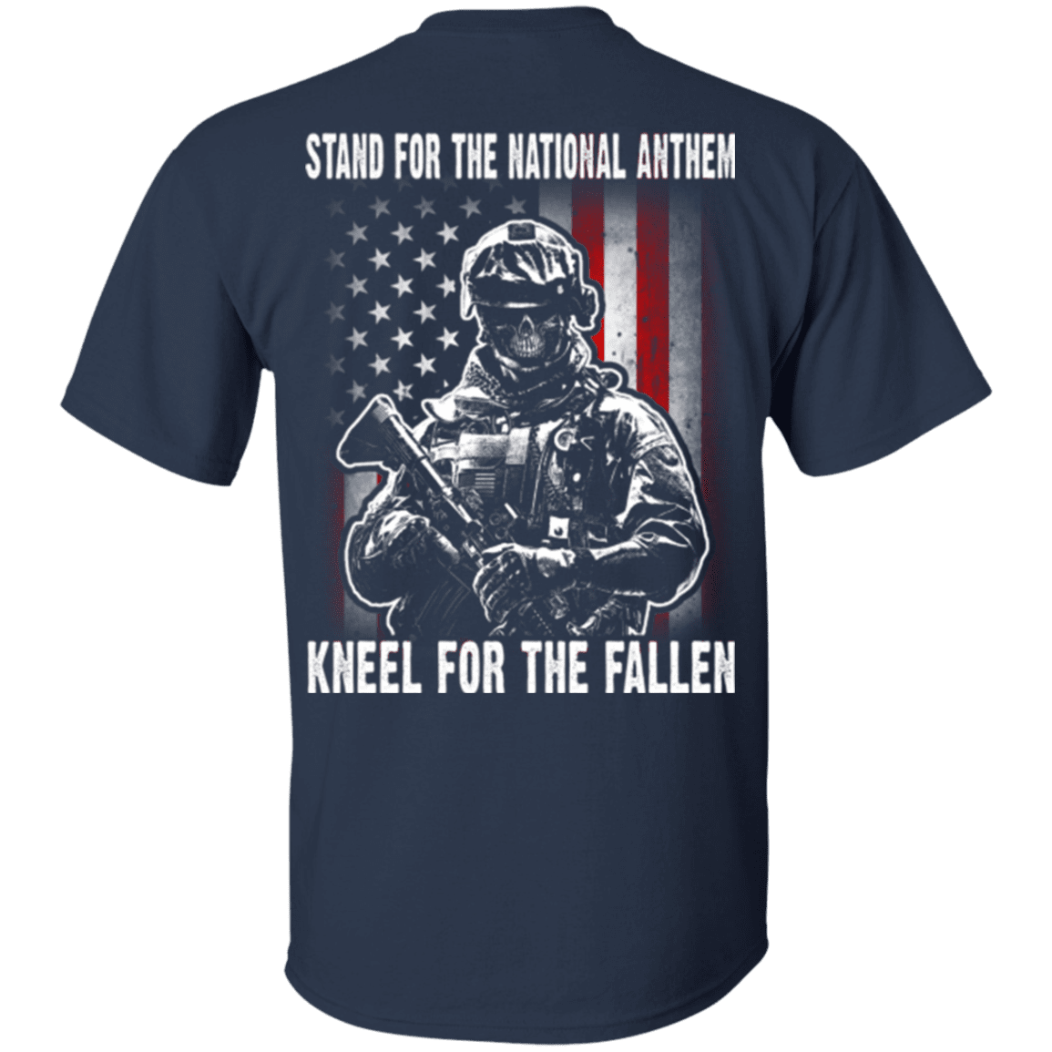 Military T-Shirt "Veteran - Stand For The National Anthem Kneel For The Fallen"-TShirt-General-Veterans Nation