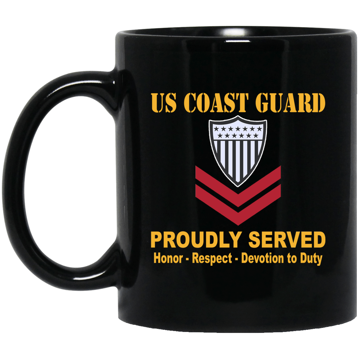 US Coast Guard E-5 Petty Officer Second Class E5 PO2 Petty Officer 11 oz - 15 oz Black Mug-Mug-USCG-Collar-Veterans Nation