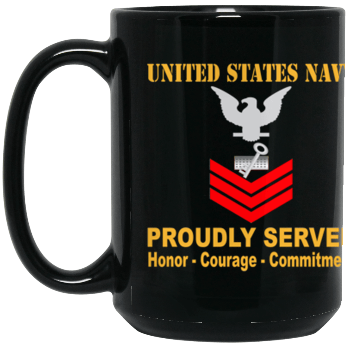 US Navy Disbursing Clerk Navy DK E-6 Red Stripe 15 oz. Black Mug-Drinkware-Veterans Nation