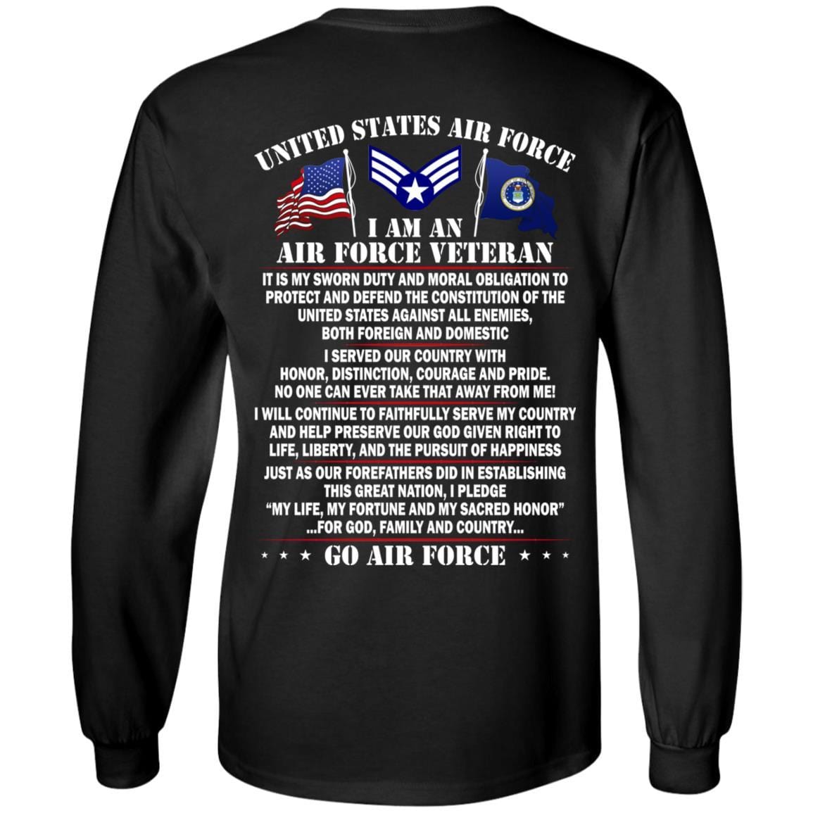 US Air Force E-4 Buck Sergeant - Go Air Force T-Shirt On Back-TShirt-USAF-Veterans Nation