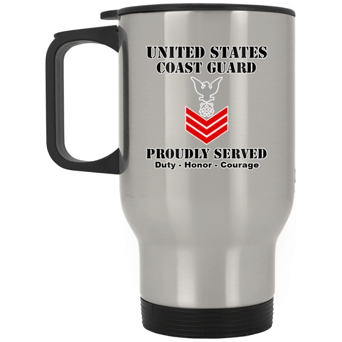 US Coast Guard E-6 Petty Officer First Class E6 PO1 Petty Officer Ranks White Coffee Mug - Stainless Travel Mug-Mug-USCG-Collar-Veterans Nation