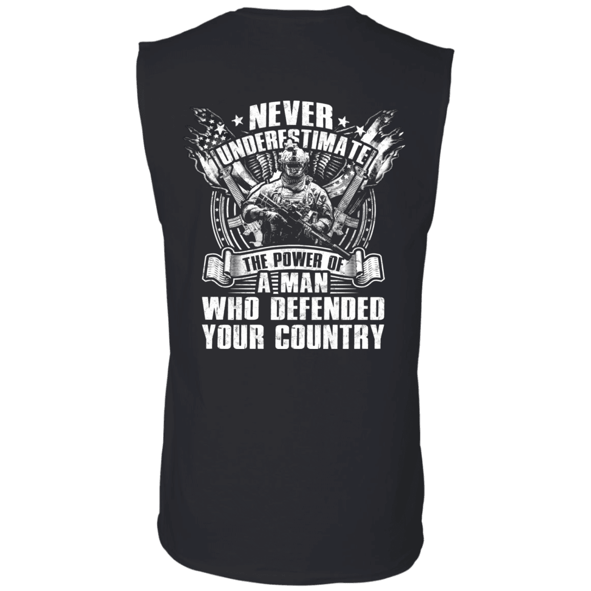 Military T-Shirt "Never Underestimate The Power of Man Defended Country" Men Back-TShirt-General-Veterans Nation