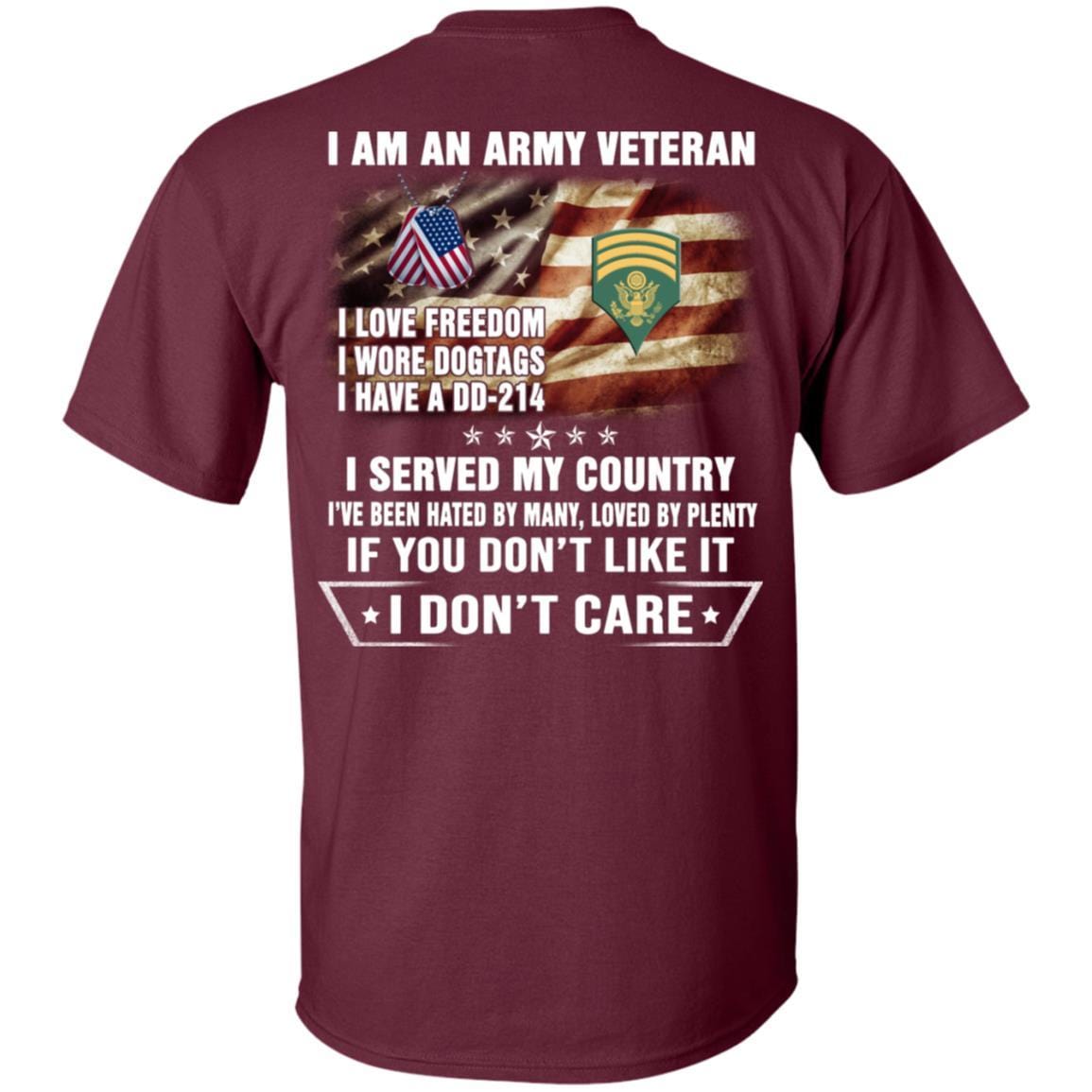 T-Shirt "I Am An Army Veteran" E-7 SPC(SP7)Rank On Back-TShirt-Army-Veterans Nation